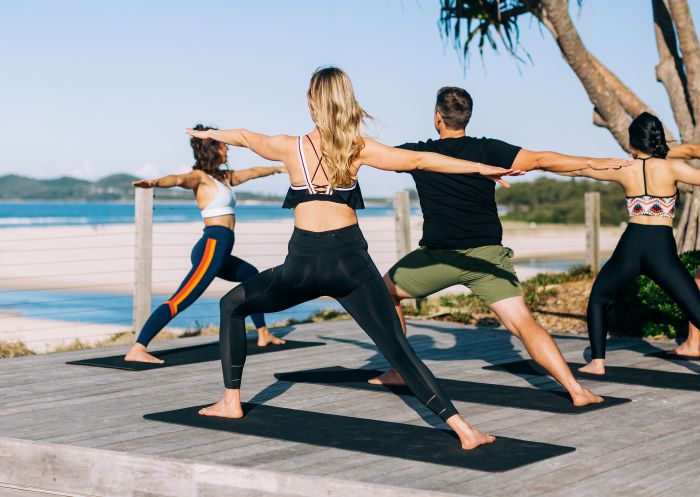 Elements of Byron, Byron Bay Elements of Byron guests enjoying morning beachfront yoga sessions, Byron Bay