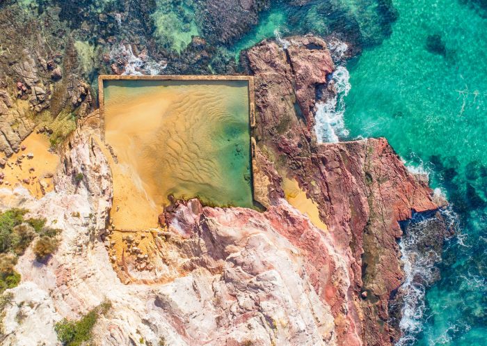 Aslings Beach Rock Pool, Eden Aerial overlooking Aslings Beach Rock Pool, Eden