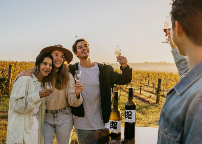 Friends enjoying wine tasting at Hope Estate, Hunter Valley