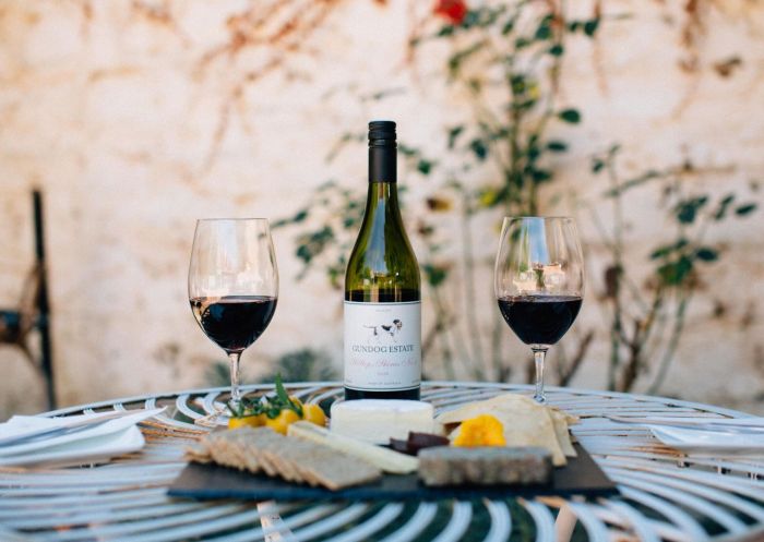 Wine and cheese platter from Gundog Estate, Pokolbin