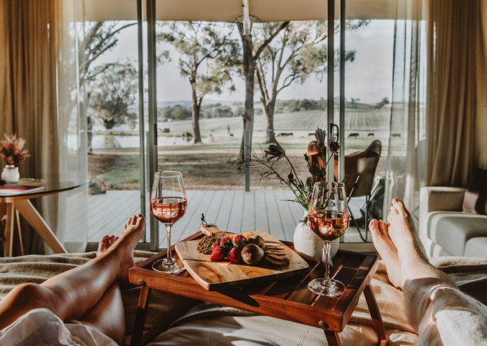 Inside eco hut at Evamor Valley in Mudgee, Country NSW
