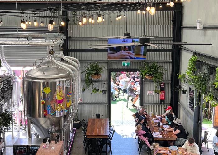 Flamin Galah Brewing Co, Jervis Bay - Credit: Flamin Galah Brewing Co People enjoying lunch in the brewery at Flamin Galah Brewing Co, Jervis Bay