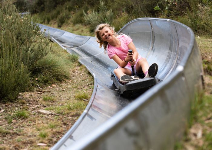 Alpine Bobsled, Thredbo Girl on bobsled at Alpine Bobsled, Thredbo